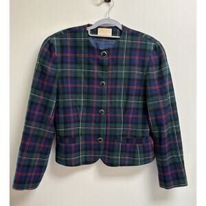 Vintage Pendleton Women's Wool Blazer Size 8 Tartan Plaid Green Blue Red USA